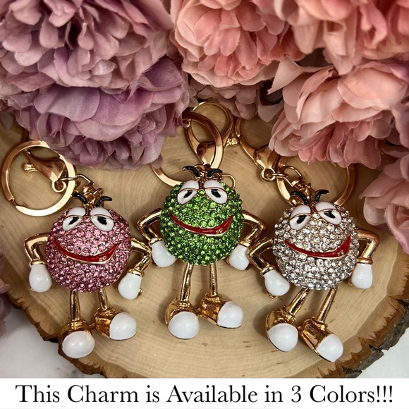 Whimsical Green Crystal M&M Character Keychain Charm - Picture 15 of 16